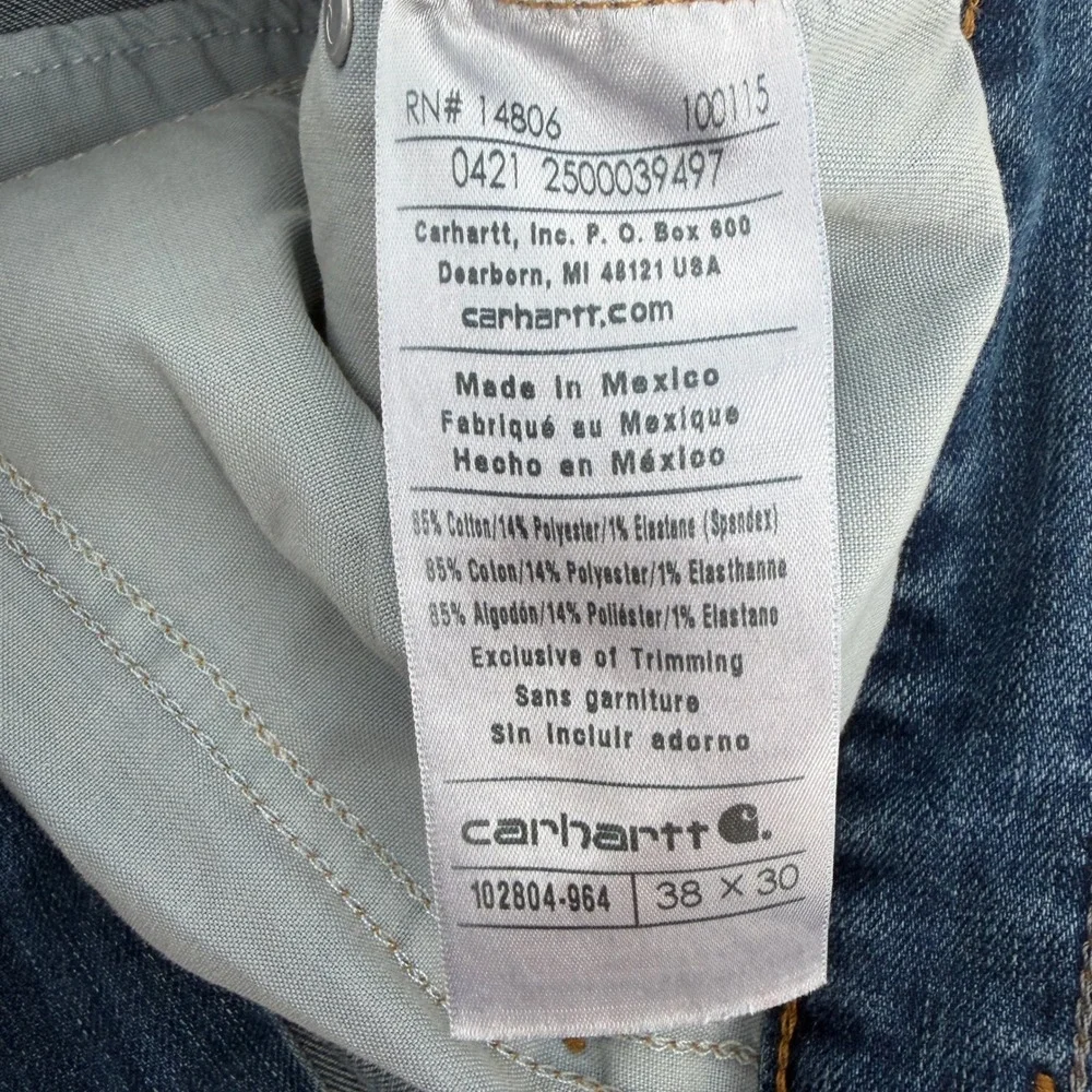 Carhartt Relaxed Fit Straight Leg Jeans Mens 38x30 Medium Wash Blue 102804-964